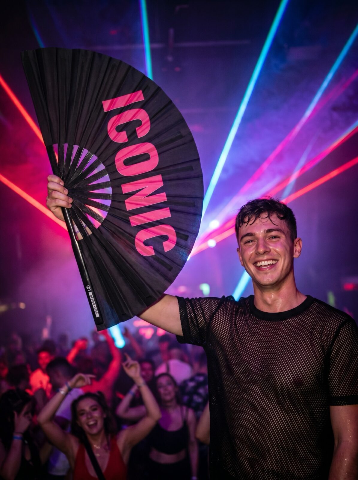 Festival Fan “ICONIC” in black/pink – Rave statement – View 2