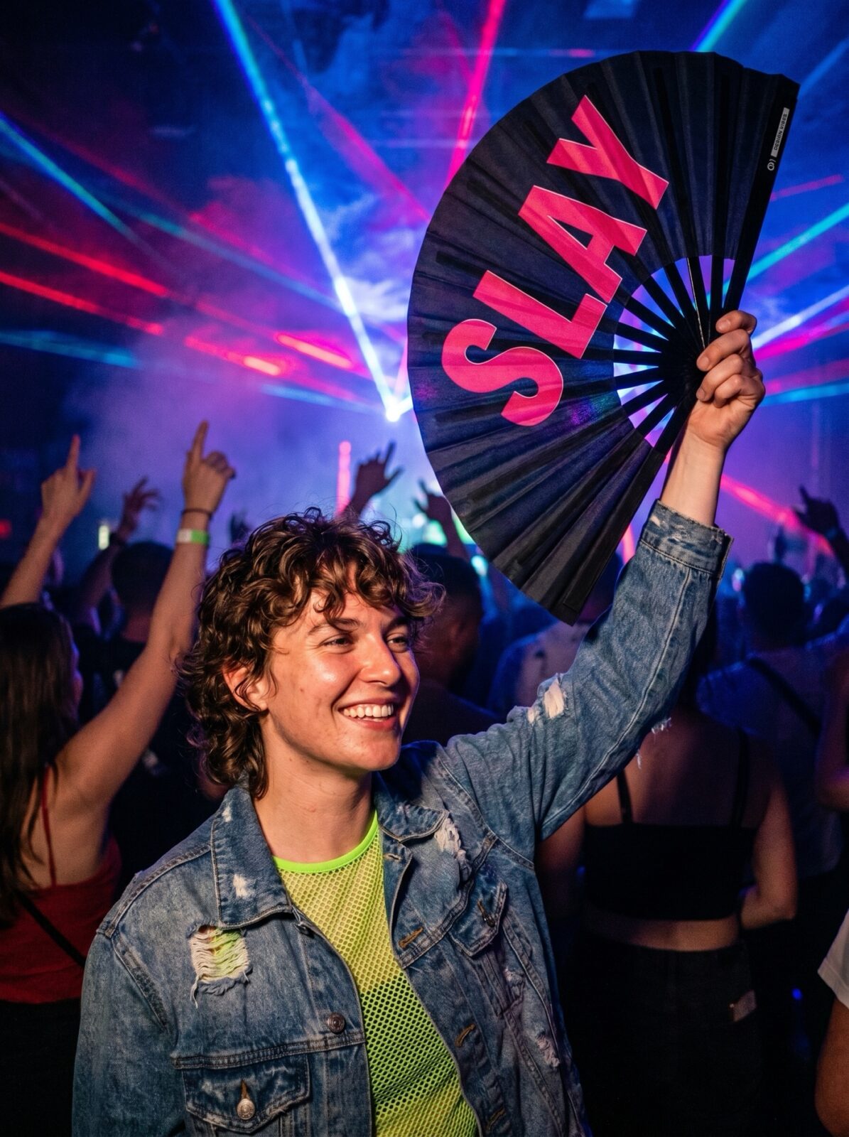 Festival Fan “SLAY” in black/pink – CSD & Rave accessory – View 2