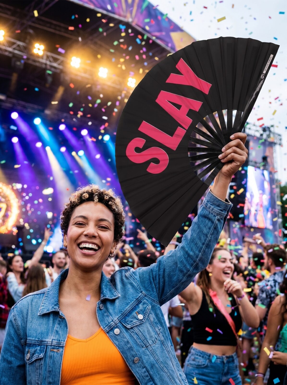 Festival Fan “SLAY” in black/pink – CSD & Rave accessory – View 4