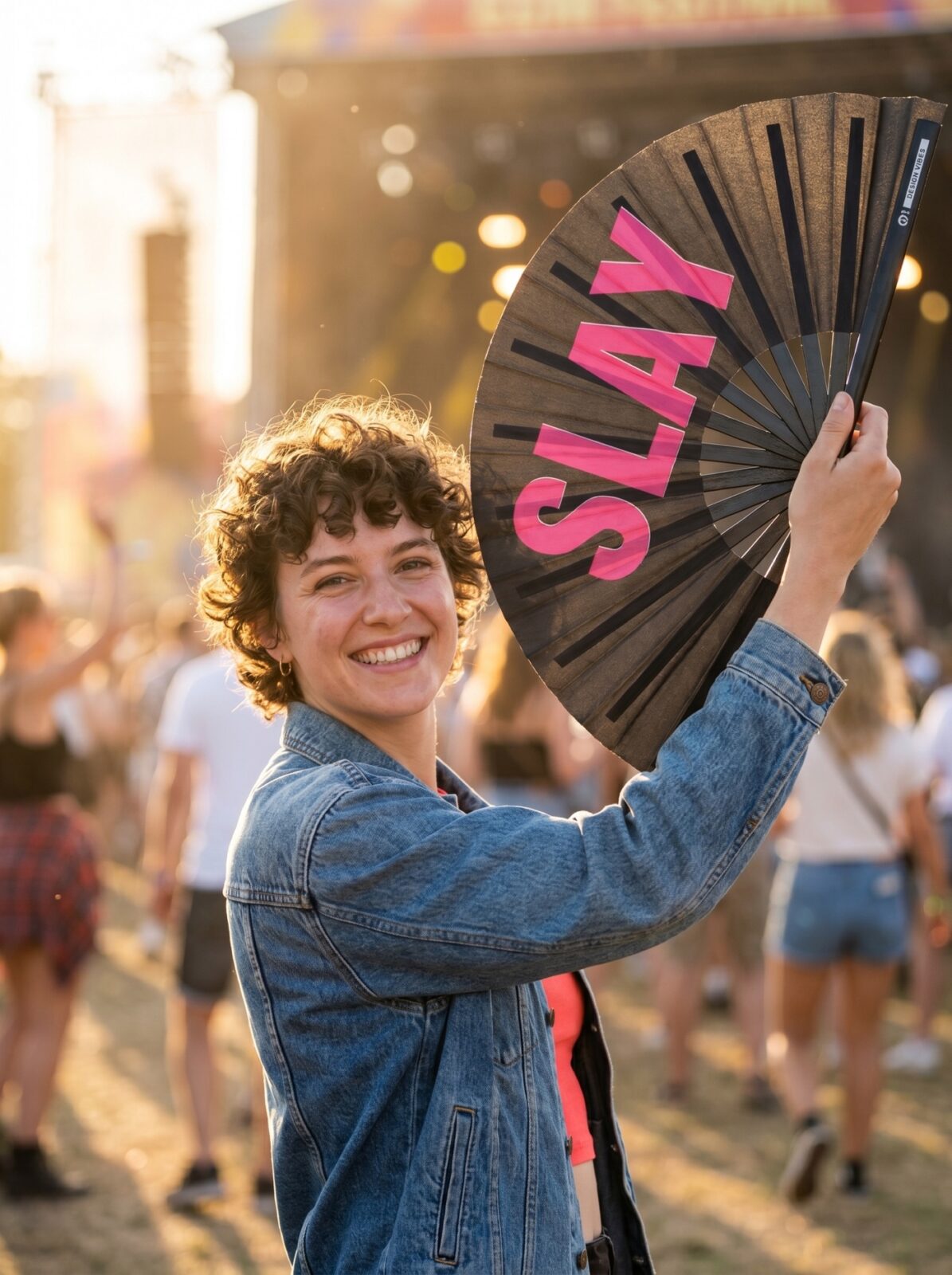 Festival Fan “SLAY” in black/pink – CSD & Rave accessory – View 3