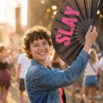 Festival Fan “SLAY” in black/pink – CSD & Rave accessory – View 3