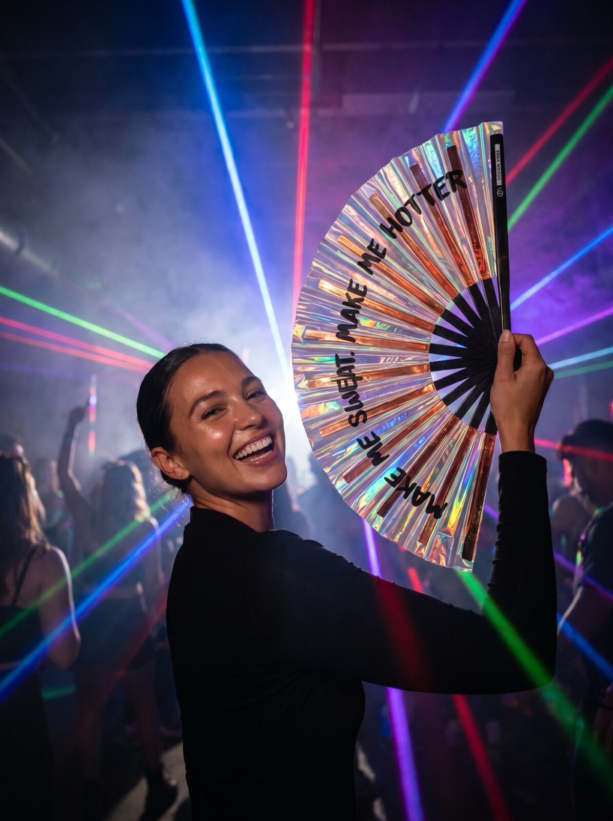 Festival Fan “MAKE ME SWEAT” Holographic Rose Gold – Rave – View 2