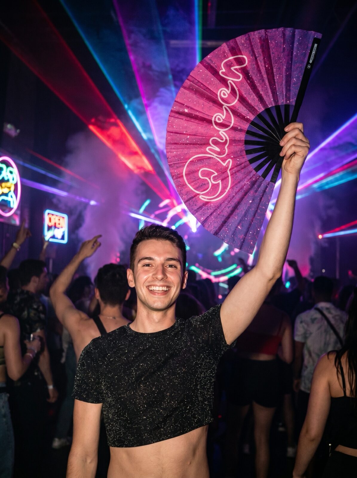 Festival Fan “Queen” Pink-Purple Galaxy Glitter – Rave & CSD – View 2