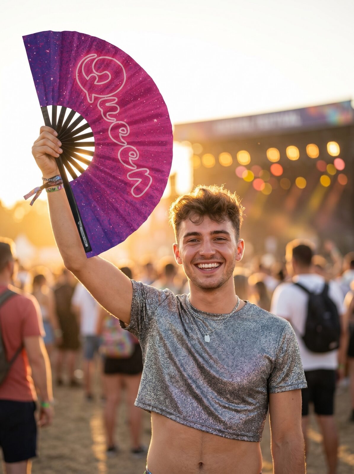 Festival Fan “Queen” Pink-Purple Galaxy Glitter – Rave & CSD – View 3