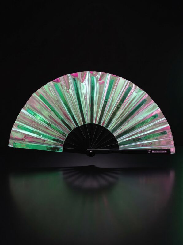Festival Fan Holographic Green - iridescent Rave accessory