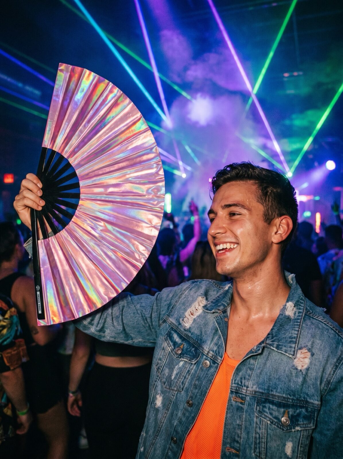 Festival Fan Holographic Pink – iridescent Pride accessory – View 2