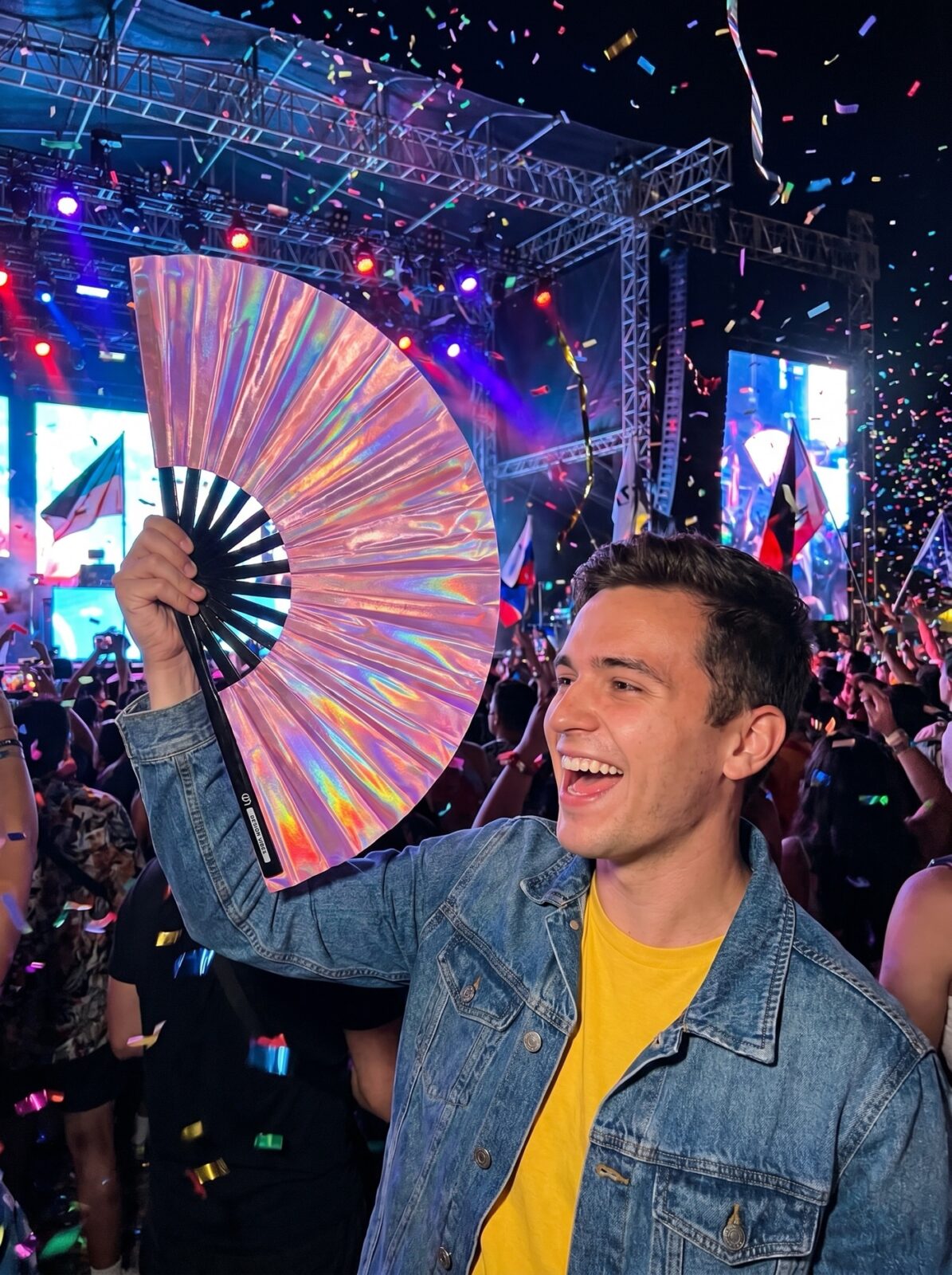 Festival Fan Holographic Pink – iridescent Pride accessory – View 4