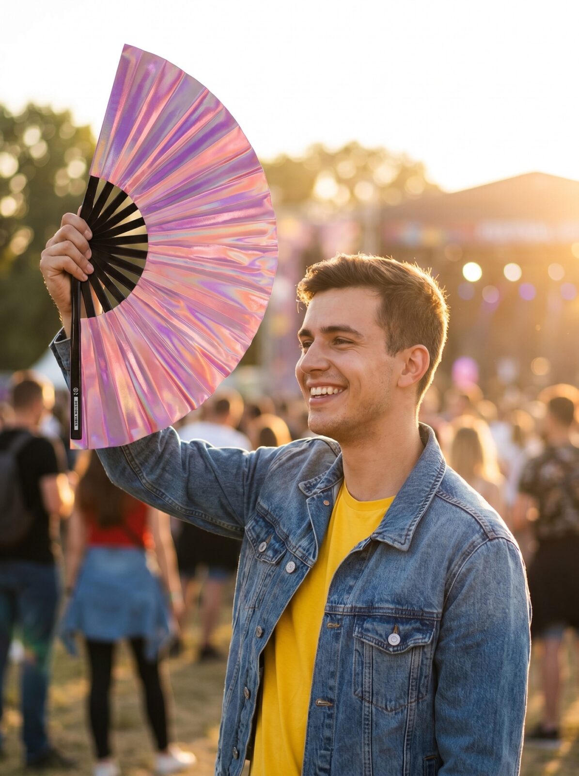 Festival Fan Holographic Pink – iridescent Pride accessory – View 3