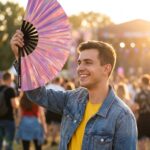 Festival Fan Holographic Pink – iridescent Pride accessory – View 3