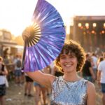 Festival Fan Holographic Blue-Purple Metallic – Rave accessory – View 3