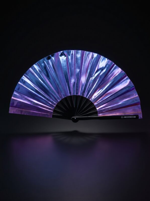 Festival Fan Holographic Blue-Purple Metallic - Rave accessory