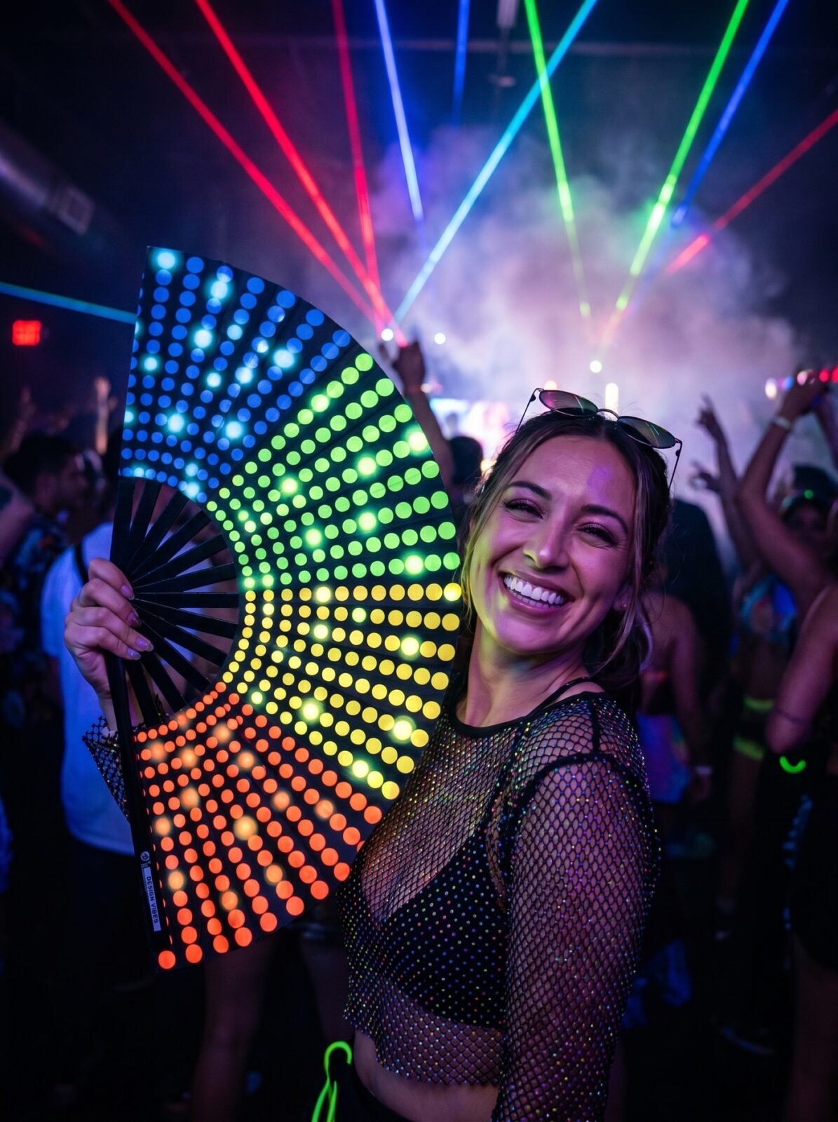 Festival Fan black with rainbow dots – Rave & CSD – View 2