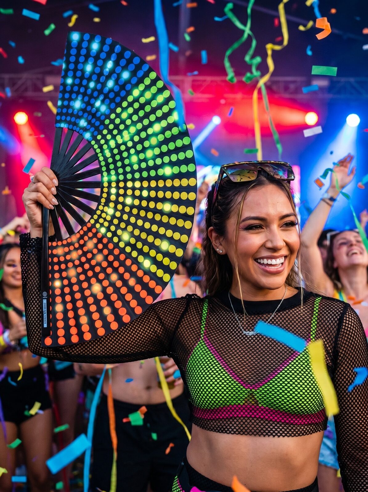 Festival Fan black with rainbow dots – Rave & CSD – View 4