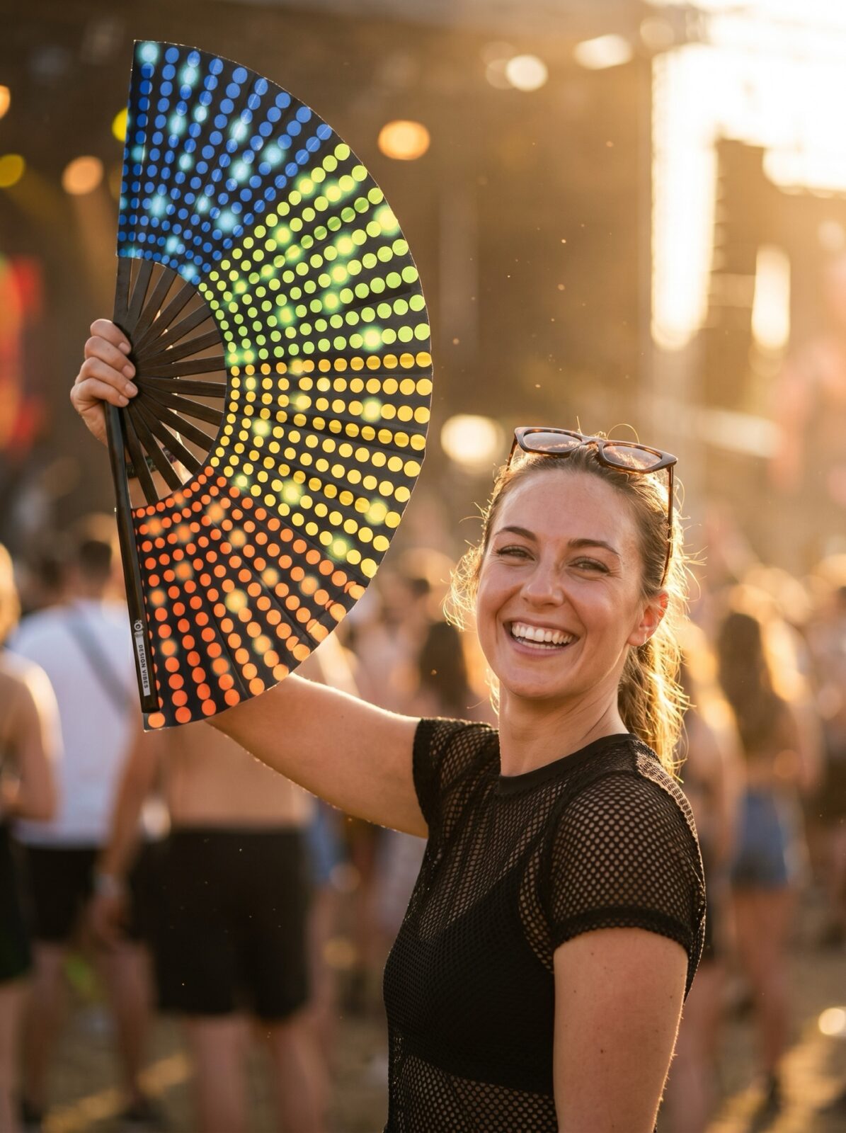 Festival Fan black with rainbow dots – Rave & CSD – View 3