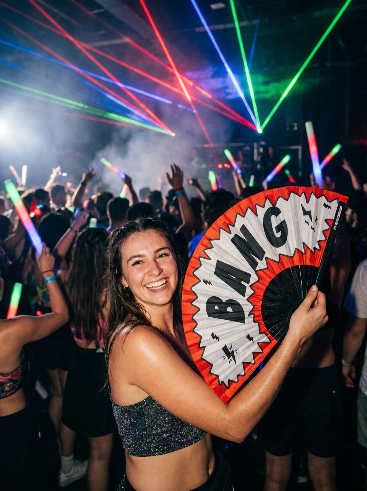 Festival Fan “BANG” comic in red and white – Rave & Party accessory – View 2