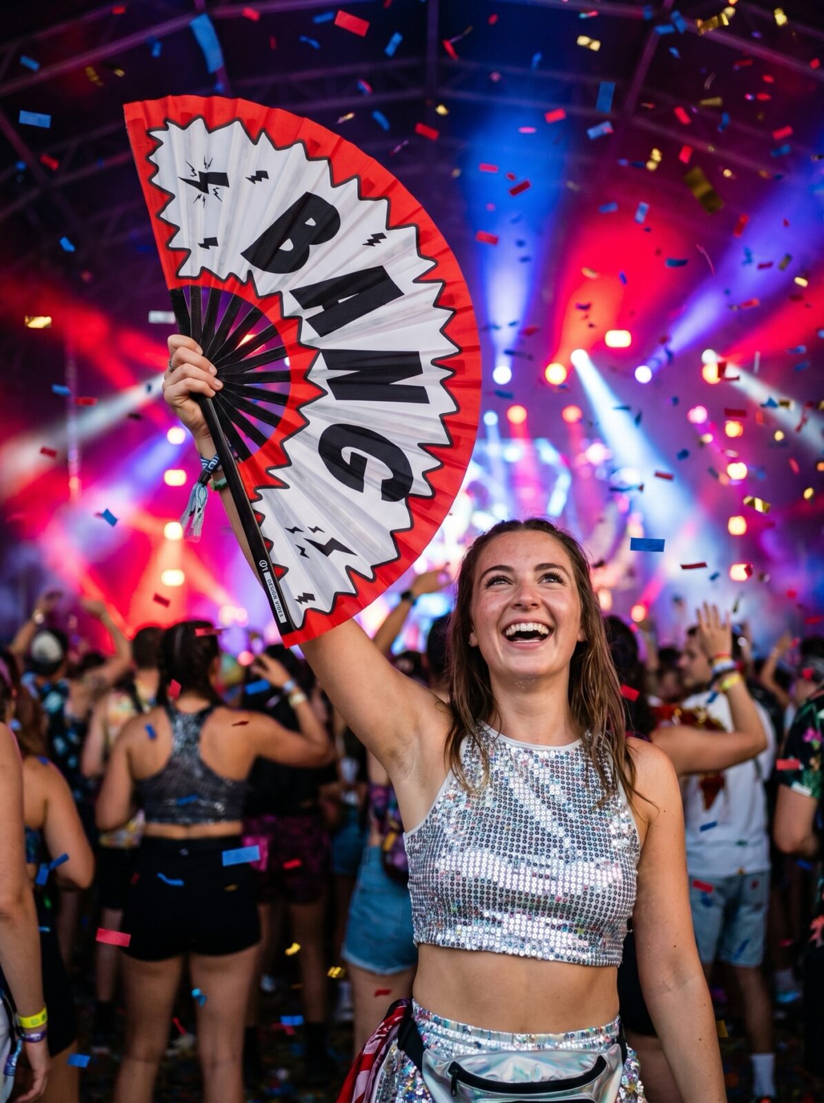 Festival Fan “BANG” comic in red and white – Rave & Party accessory – View 4