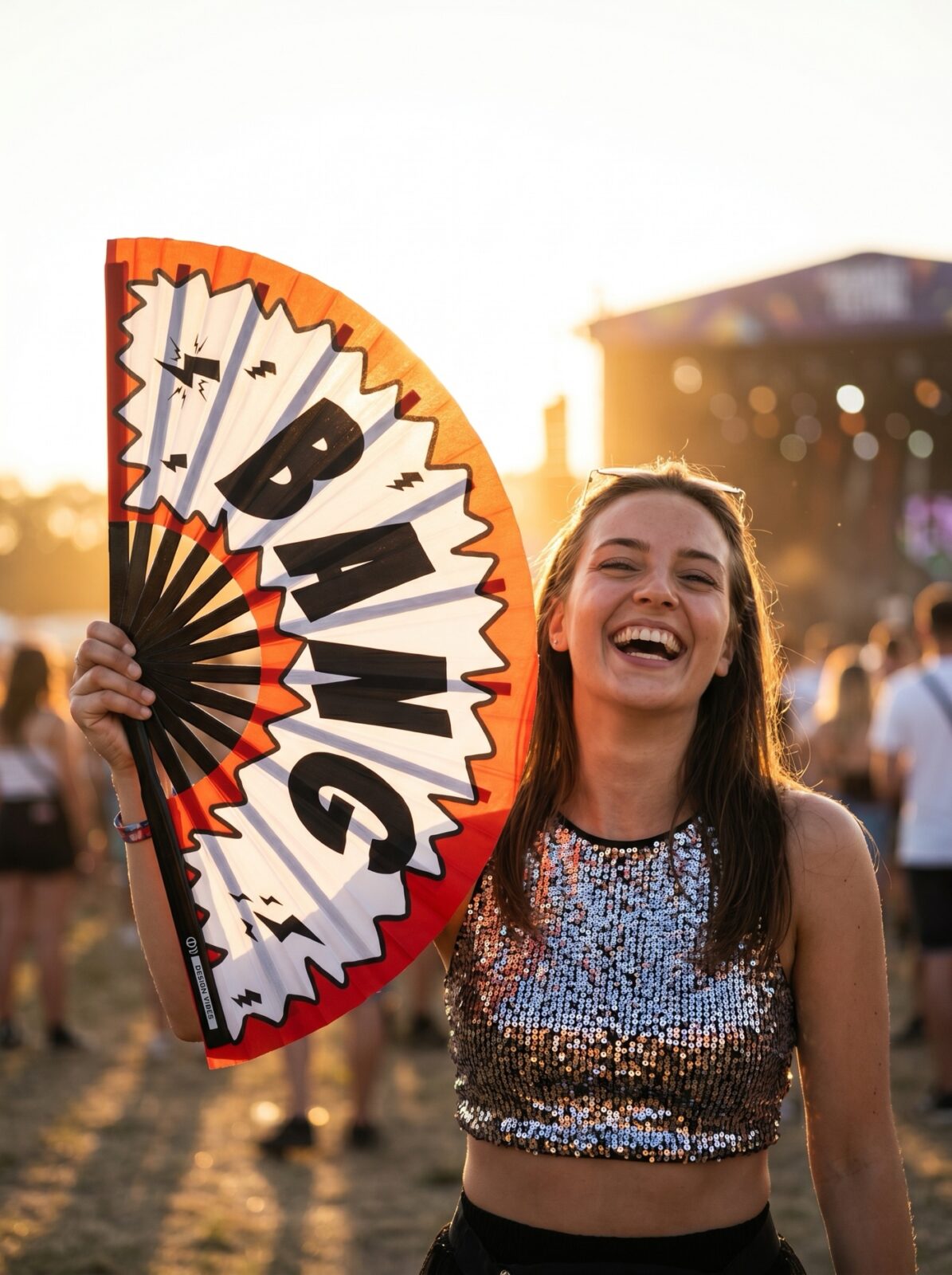 Festival Fan “BANG” comic in red and white – Rave & Party accessory – View 3