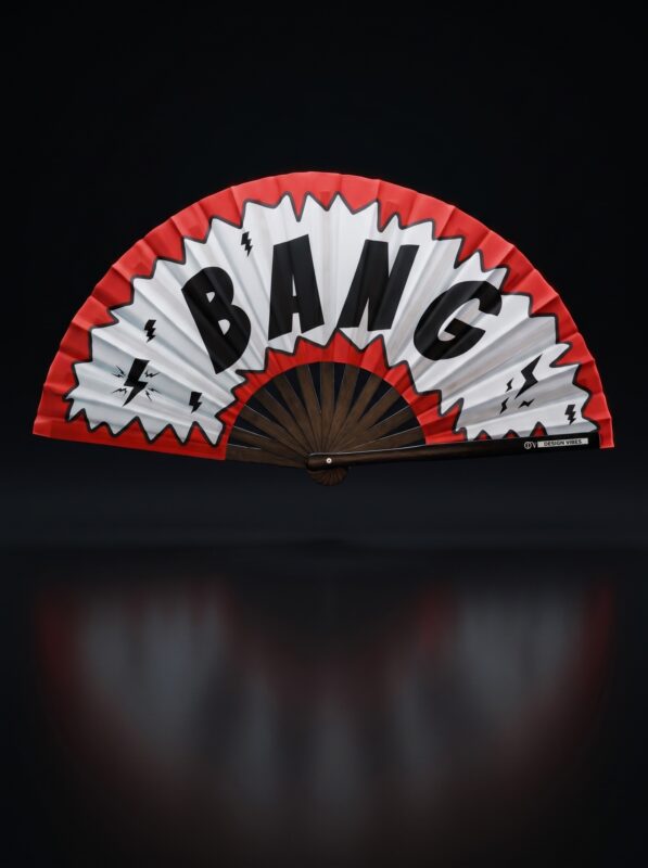 Festival Fan "BANG" comic in red and white - Rave & Party accessory