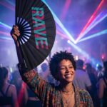 Festival Fan “RAVE” Black Teal-Pink – Techno & Rave Accessory – View 2