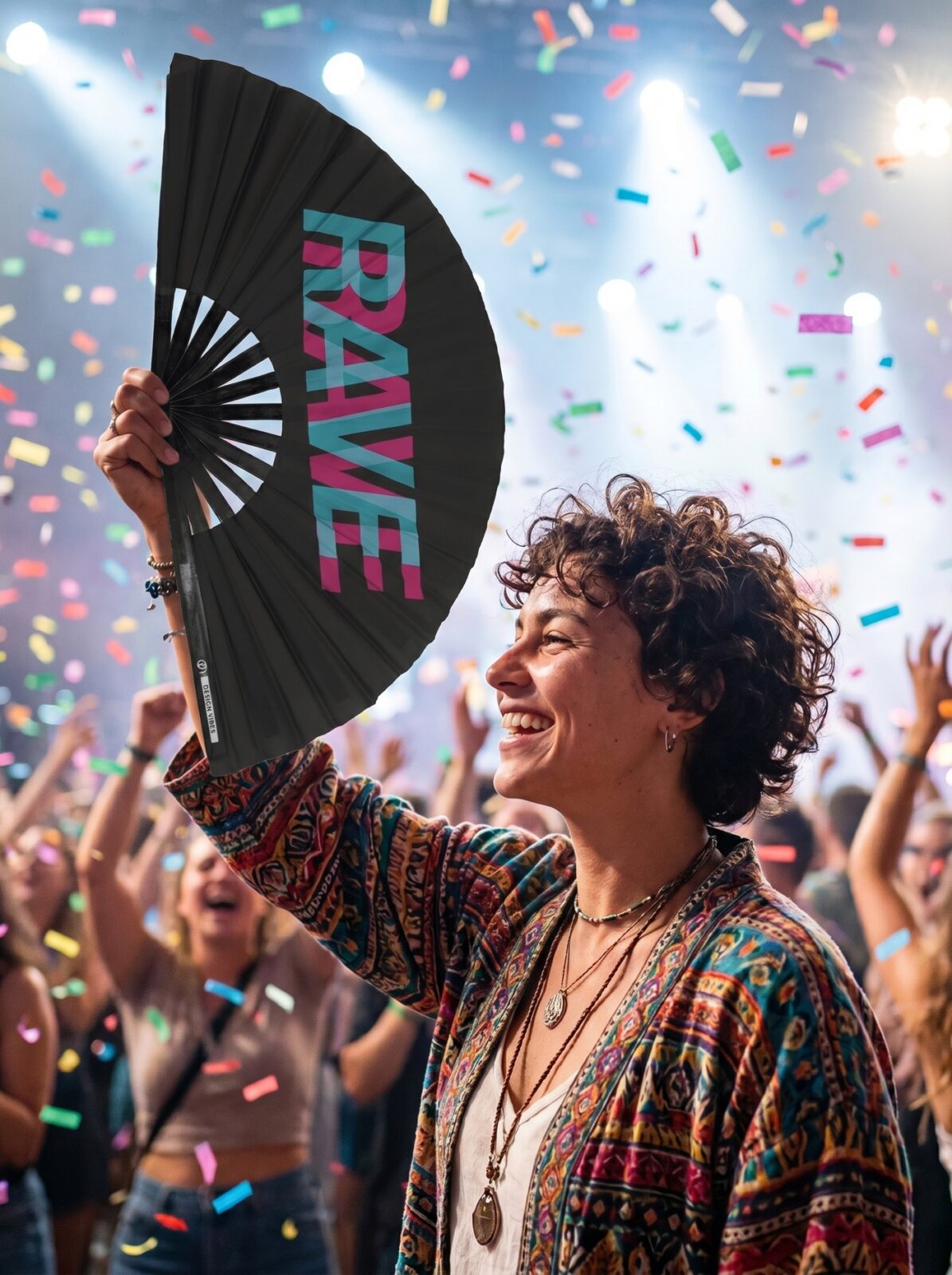Festival Fan “RAVE” Black Teal-Pink – Techno & Rave Accessory – View 4