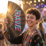 Festival Fan “RAVE” Black Teal-Pink – Techno & Rave Accessory – View 3