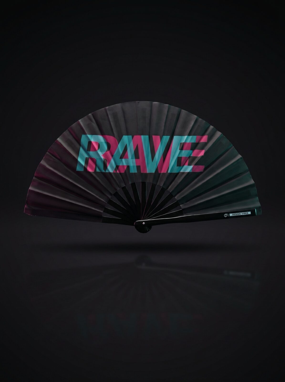 Festival Fan “RAVE” Black Teal-Pink – Techno & Rave Accessory