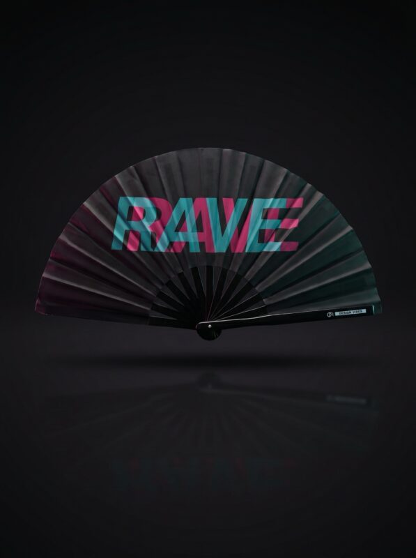 Festival Fan "RAVE" Black Teal-Pink - Techno & Rave Accessory