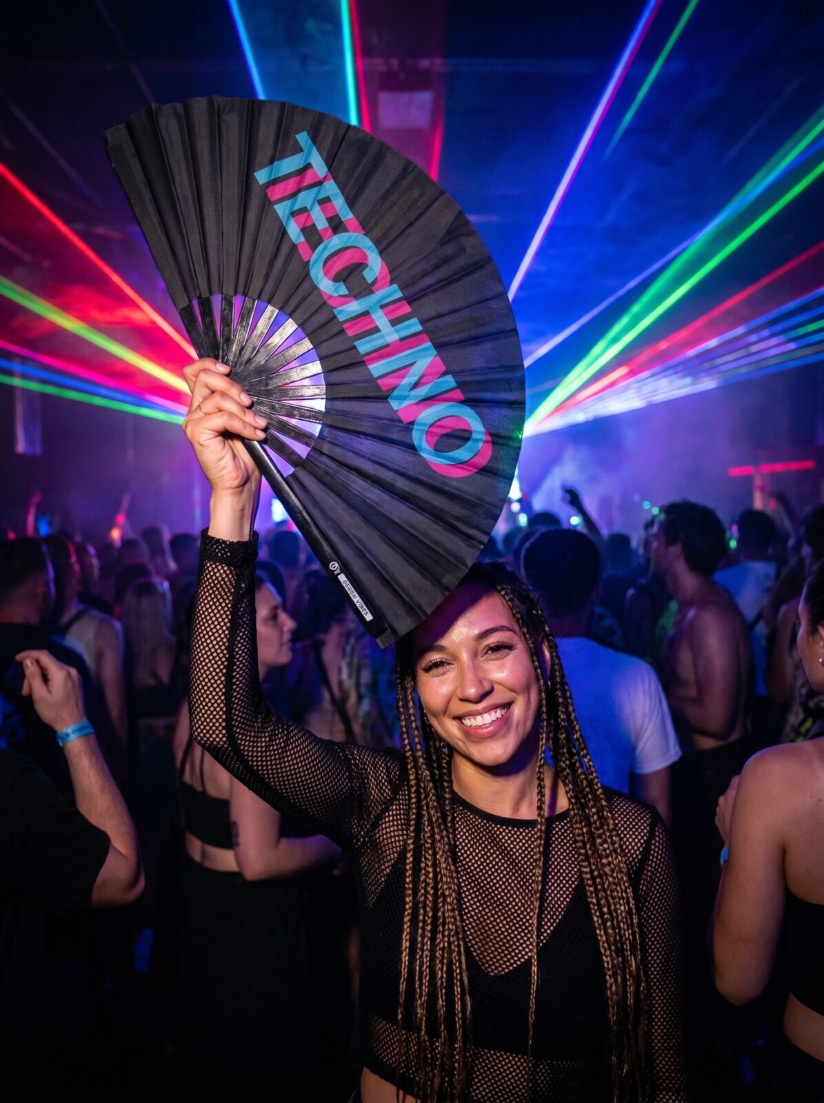 Festival Fan “TECHNO” Black Teal-Pink – Techno & Rave – View 2
