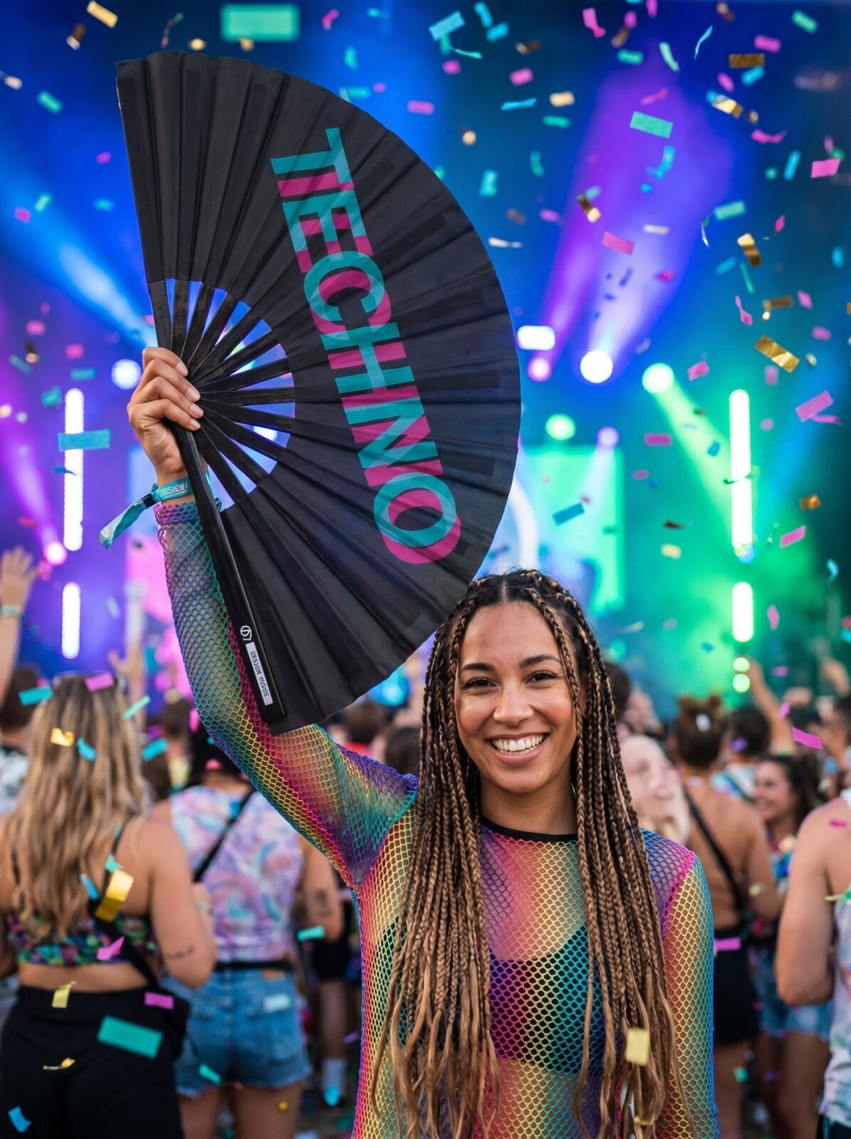 Festival Fan “TECHNO” Black Teal-Pink – Techno & Rave – View 4