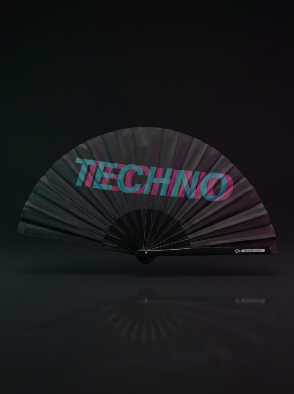 Festival Fan "TECHNO" Black Teal-Pink - Techno & Rave
