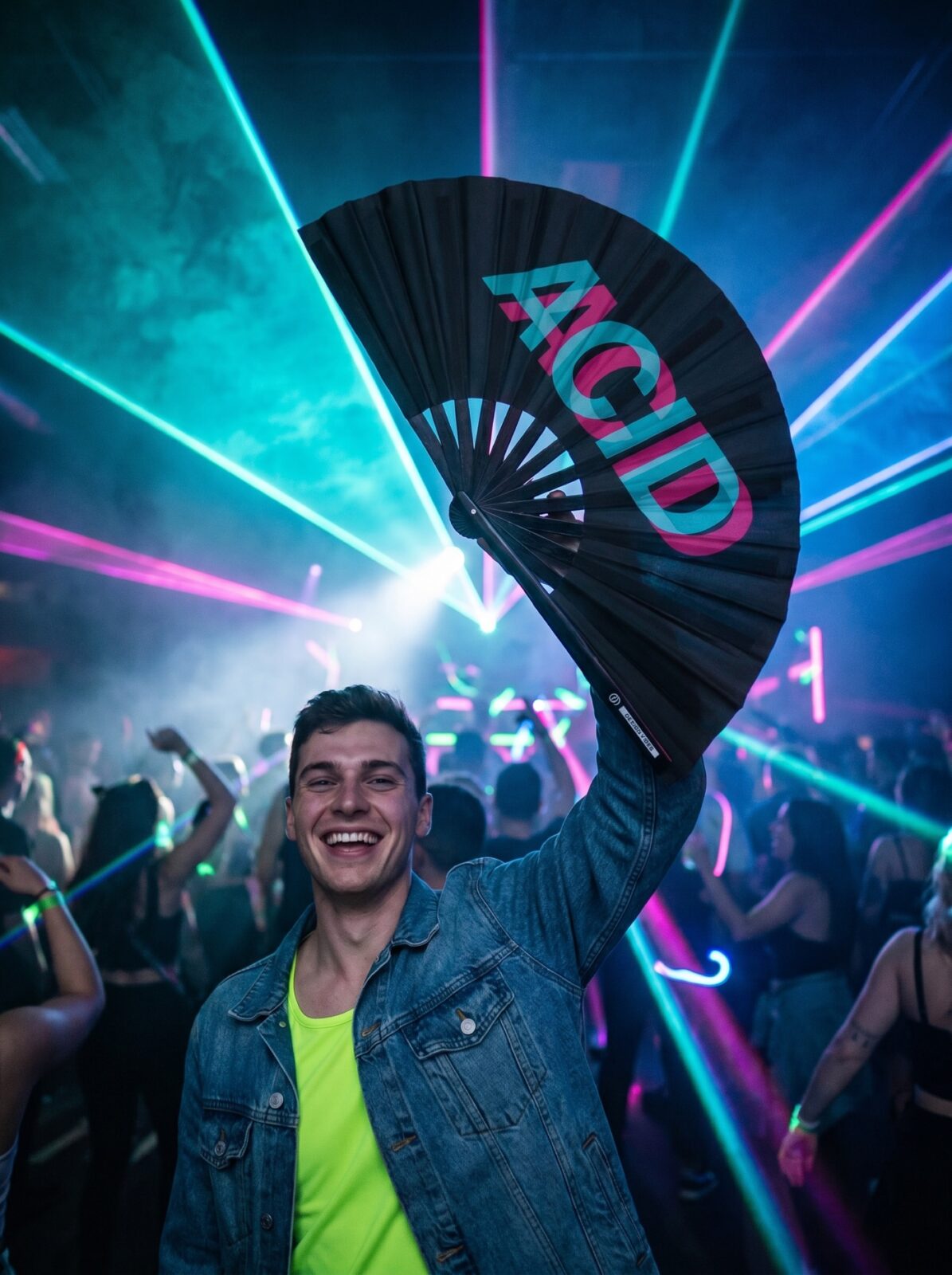 Festival Fan “ACID” Black Teal-Pink – Techno & Rave accessory – View 2