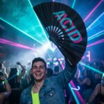 Festival Fan “ACID” Black Teal-Pink – Techno & Rave accessory – View 2