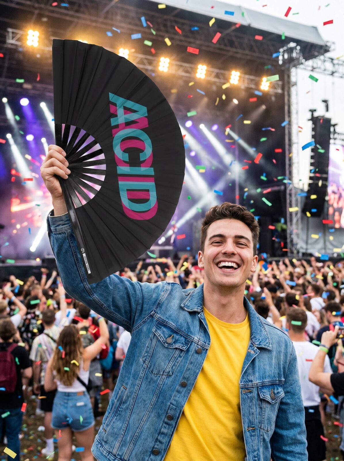 Festival Fan “ACID” Black Teal-Pink – Techno & Rave accessory – View 4