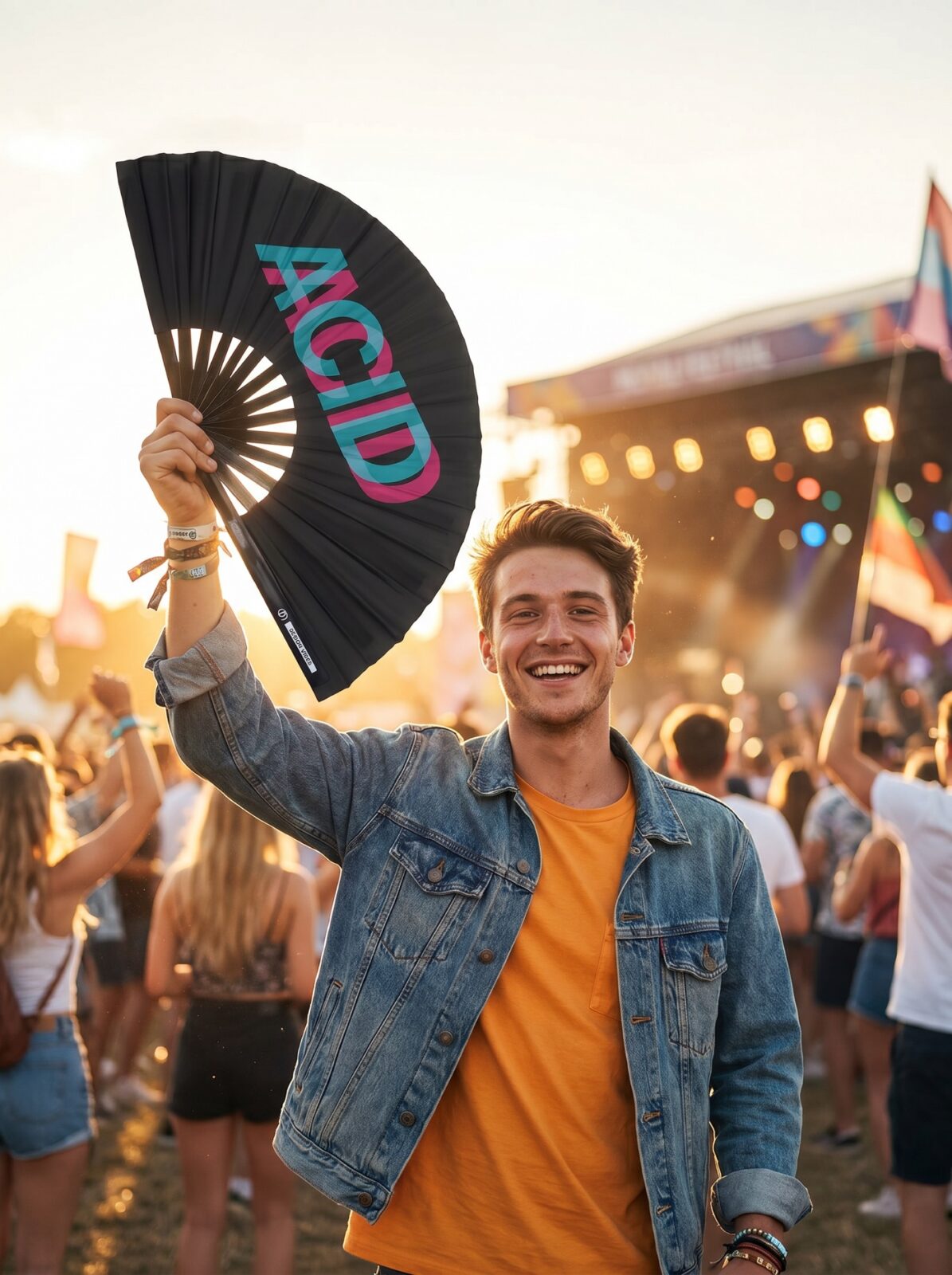 Festival Fan “ACID” Black Teal-Pink – Techno & Rave accessory – View 3