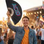 Festival Fan “ACID” Black Teal-Pink – Techno & Rave accessory – View 3