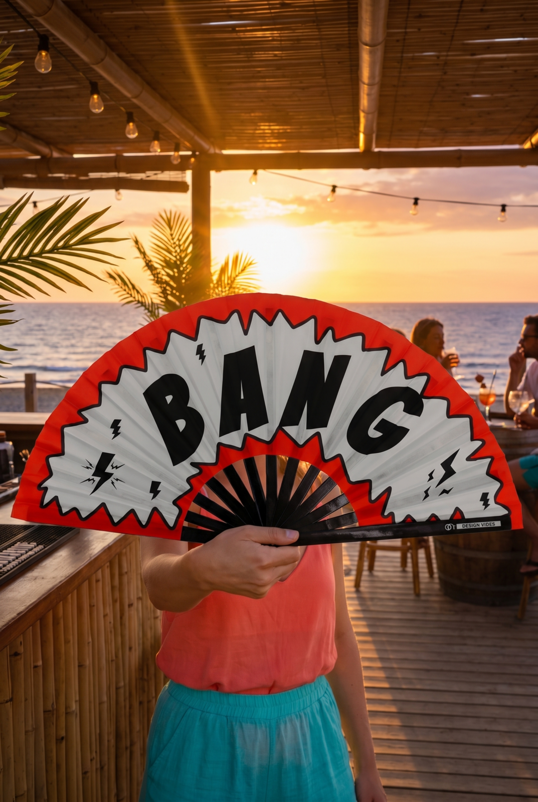 Festival Fan “BANG” comic in red and white – Rave & Party accessory – View 6