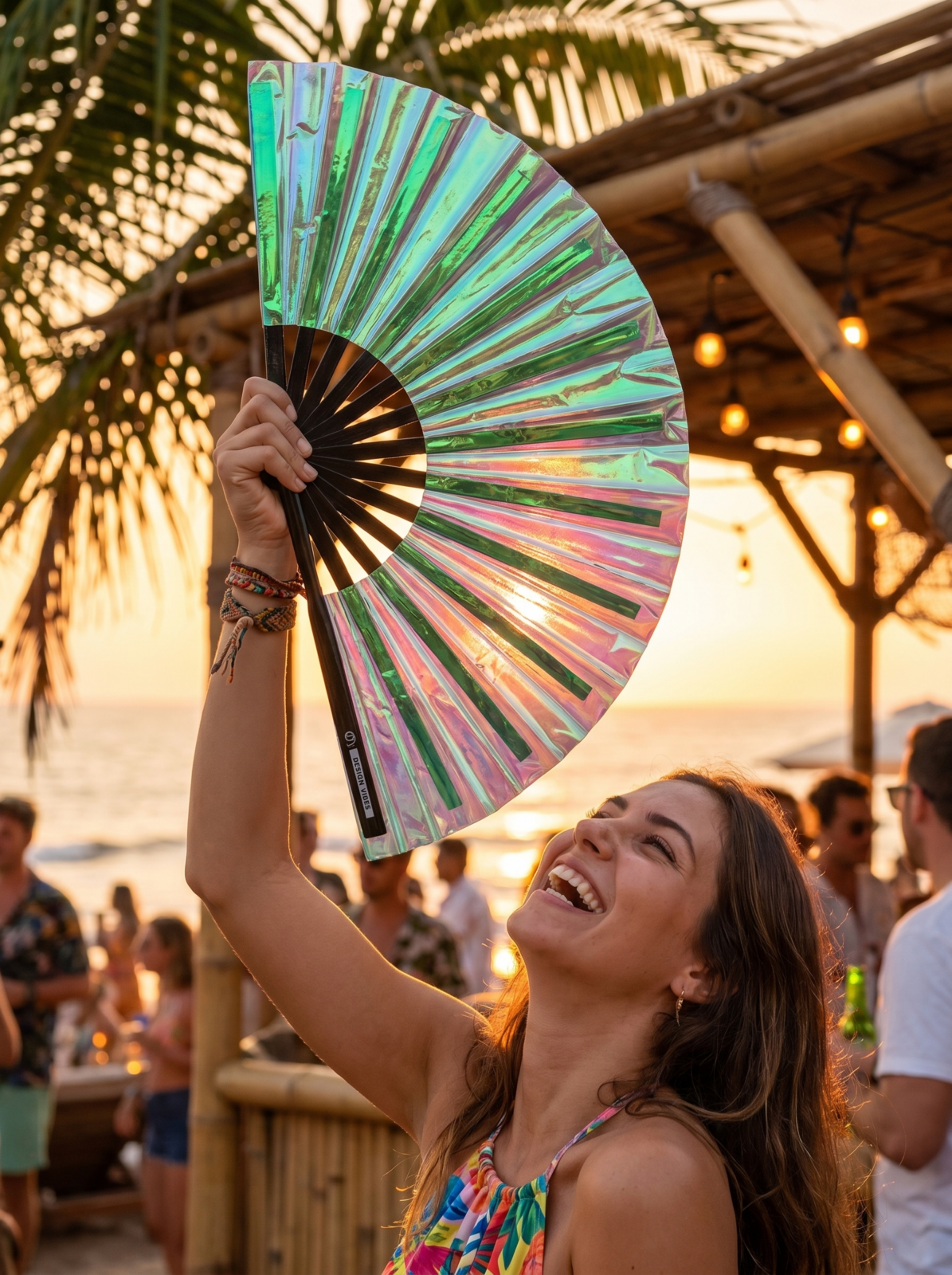 Festival Fan Holographic Green – iridescent Rave accessory – View 5