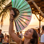 Festival Fan Holographic Green – iridescent Rave accessory – View 5