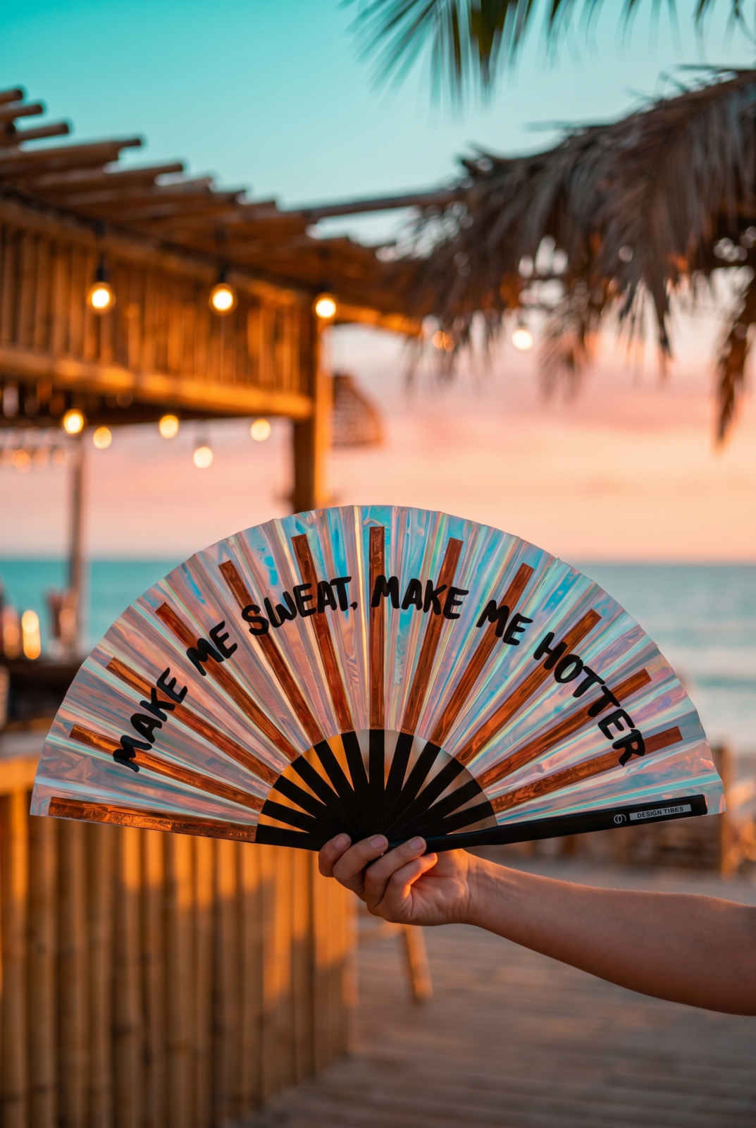 Festival Fan “MAKE ME SWEAT” Holographic Rose Gold – Rave – View 5