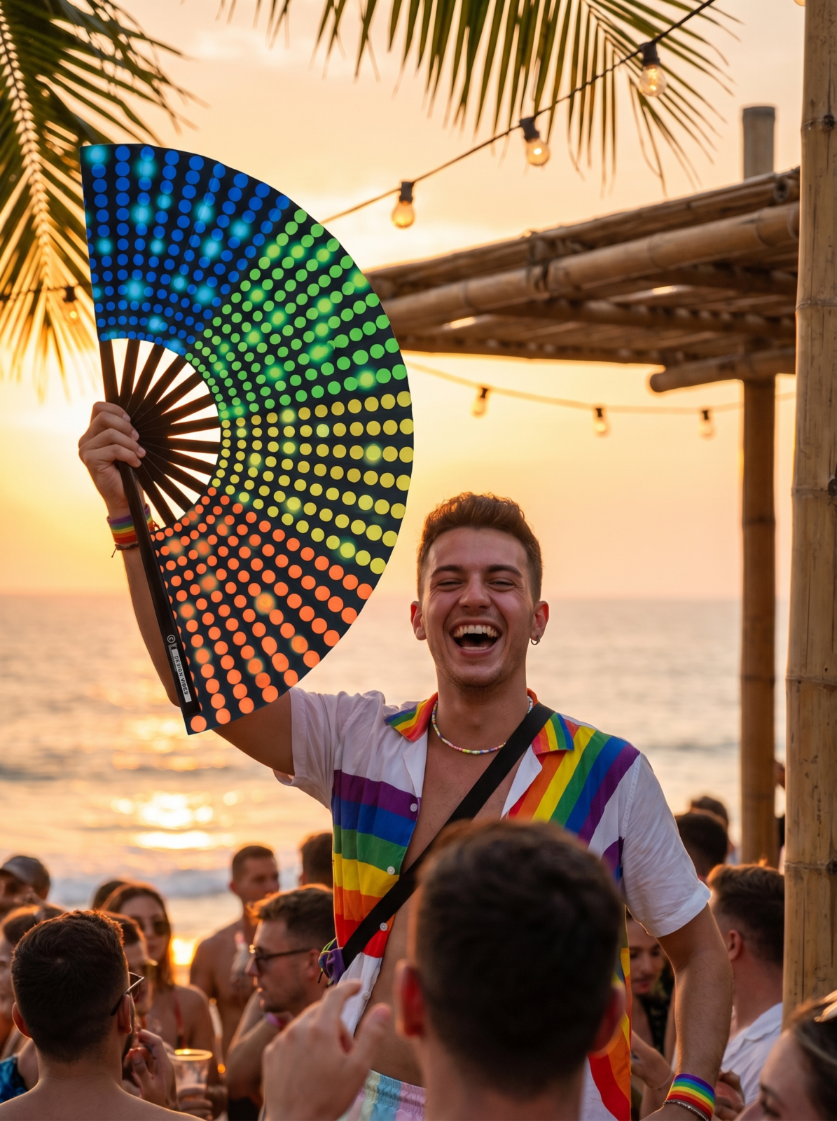 Festival Fan black with rainbow dots – Rave & CSD – View 5