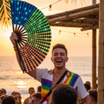 Festival Fan black with rainbow dots – Rave & CSD – View 5