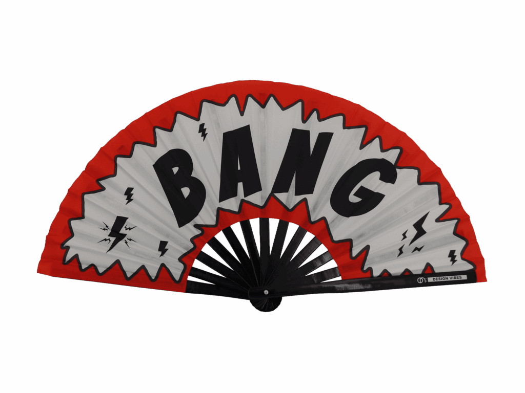 BANG comic festival fan in red and white, opened for a rave