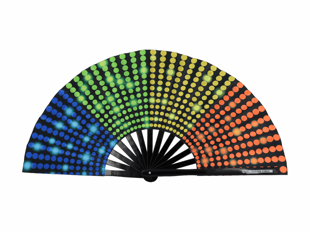 Black festival fan with rainbow dots, opened for the CSD Hamburg 2026 parade