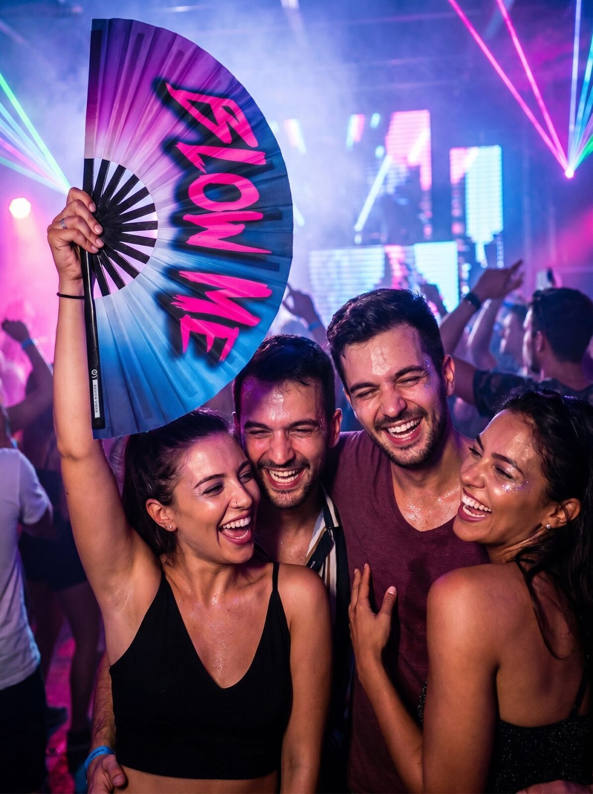 BLOW ME” Festival Fan in purple-blue – Rave & CSD accessory – View 5