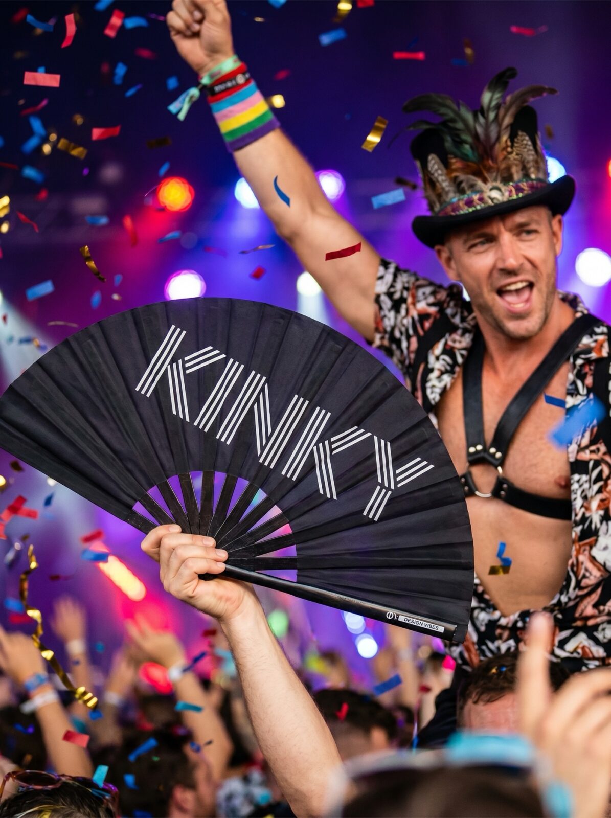 Festival Fan “KINKY” in black – Rave & Pride statement – View 4