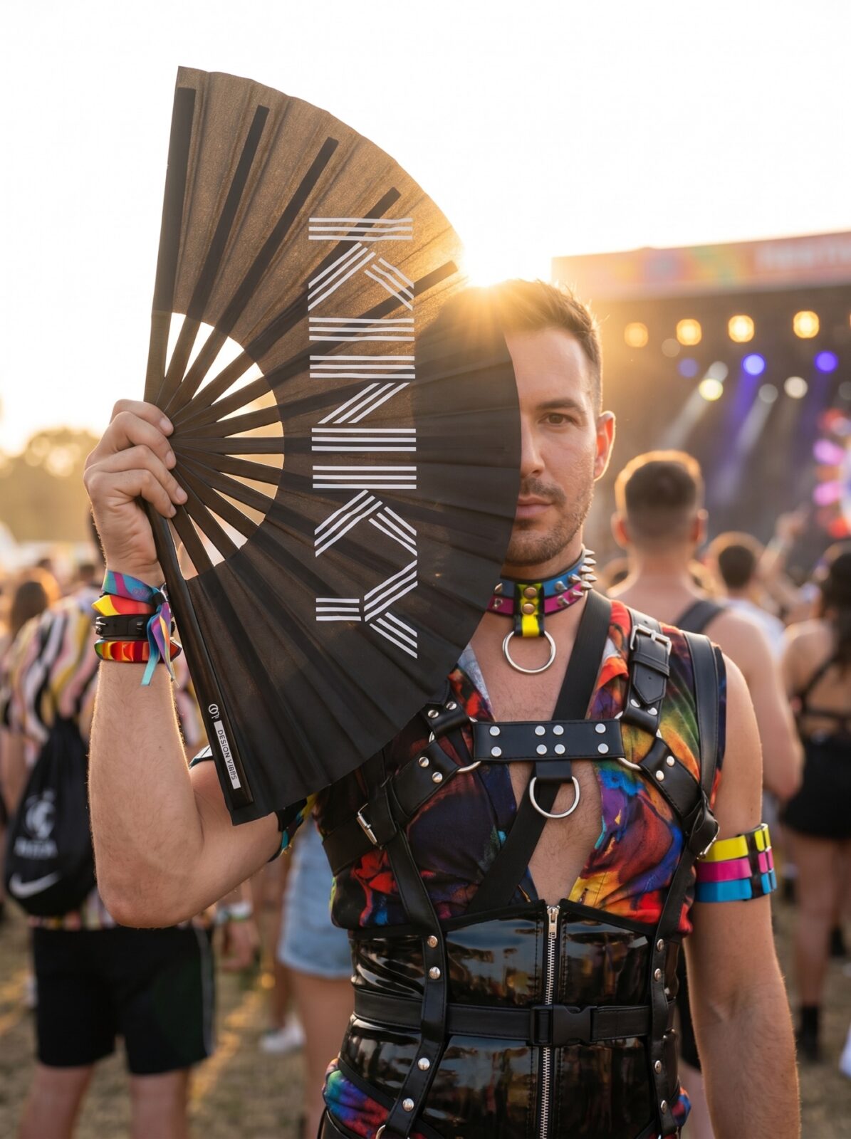 Festival Fan “KINKY” in black – Rave & Pride statement – View 3
