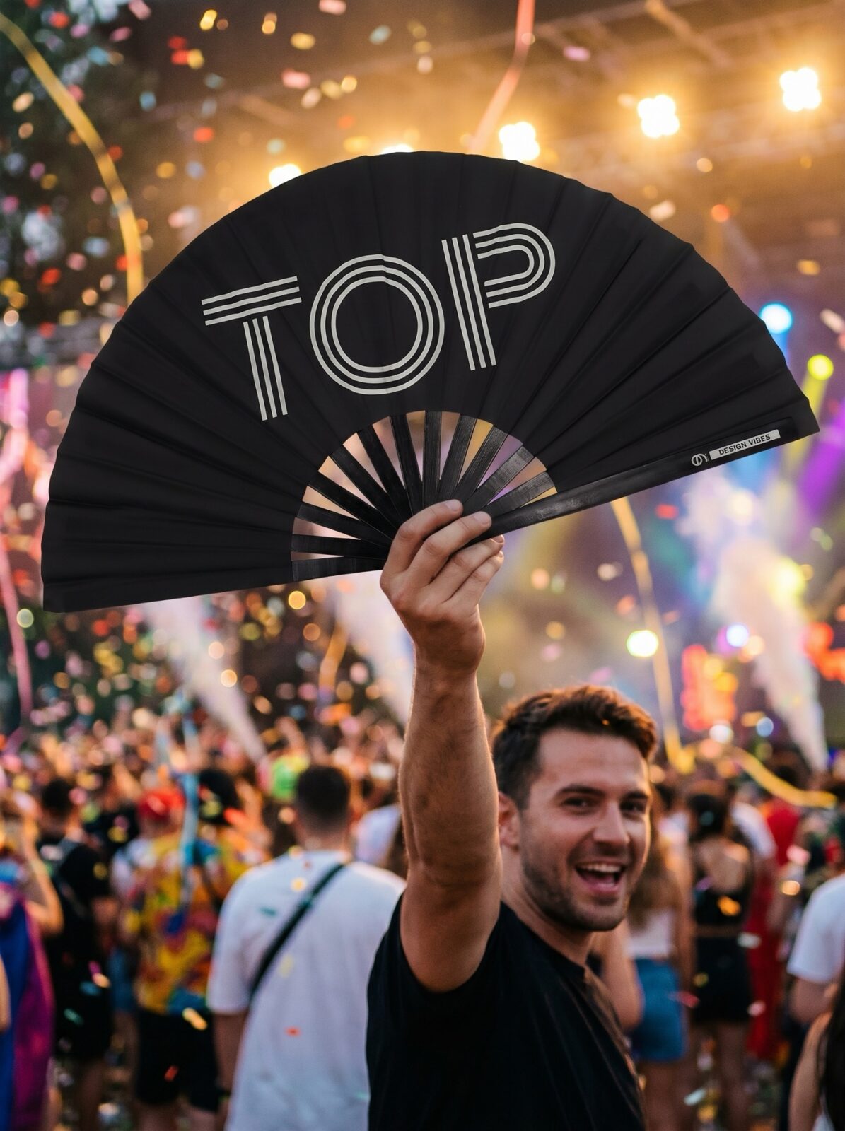 Festival Fan “TOP” in black – Rave & Pride statement – View 4