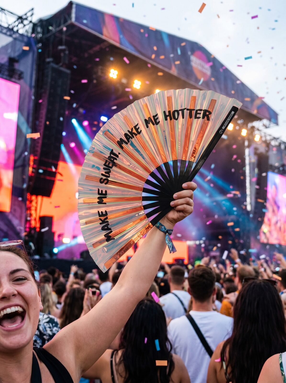 Festival Fan “MAKE ME SWEAT” Holographic Rose Gold – Rave – View 4