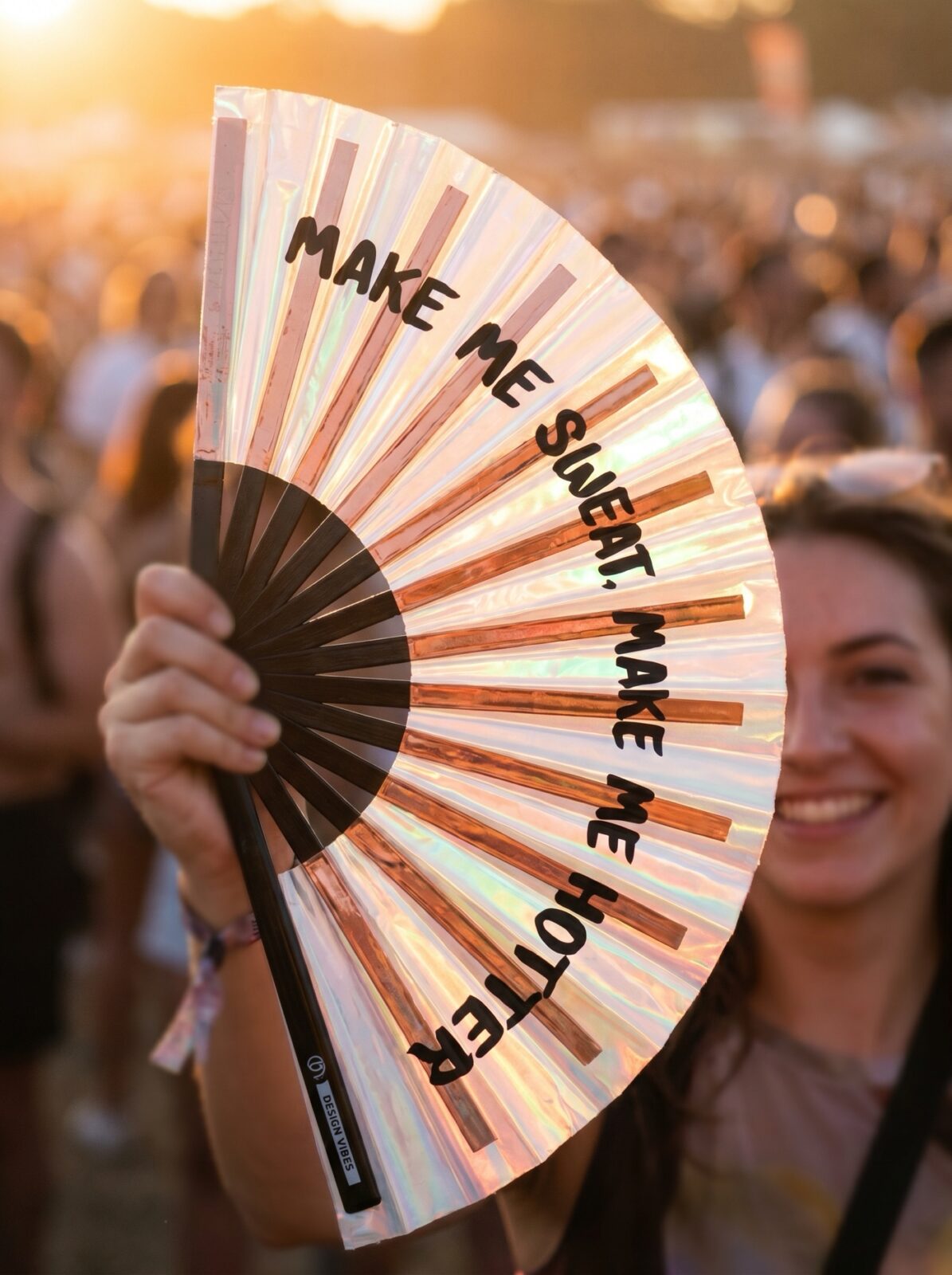 Festival Fan “MAKE ME SWEAT” Holographic Rose Gold – Rave – View 3