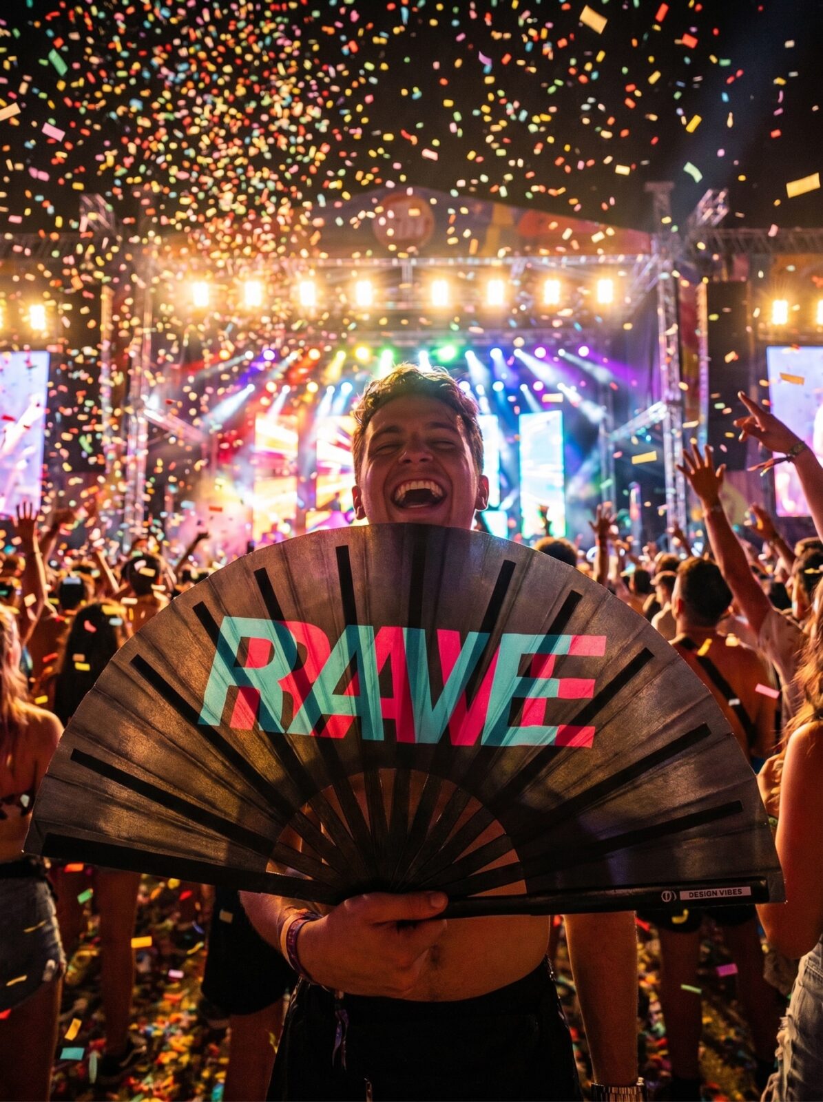 Festival Fan “RAVE” Black Teal-Pink – Techno & Rave Accessory – View 6